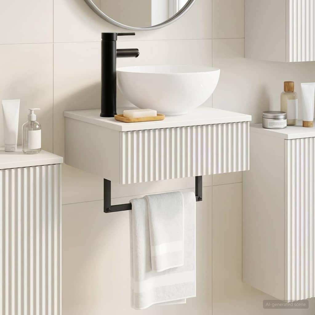 Lavabo da parete bianco in legno 40 x 35 x 39 cm con scarico rapido e accessori di montaggio per bagno ospiti WC e ristrutturazione
