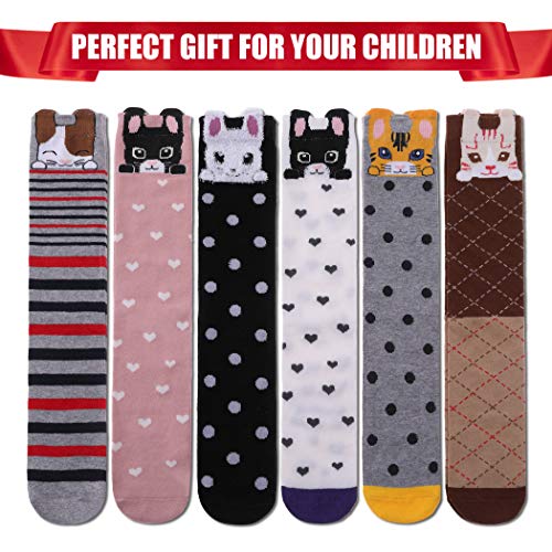 Image of FNOVCO Girls Knee High Socks Cartoon Animal Patterns Cotton Over Calf Socks