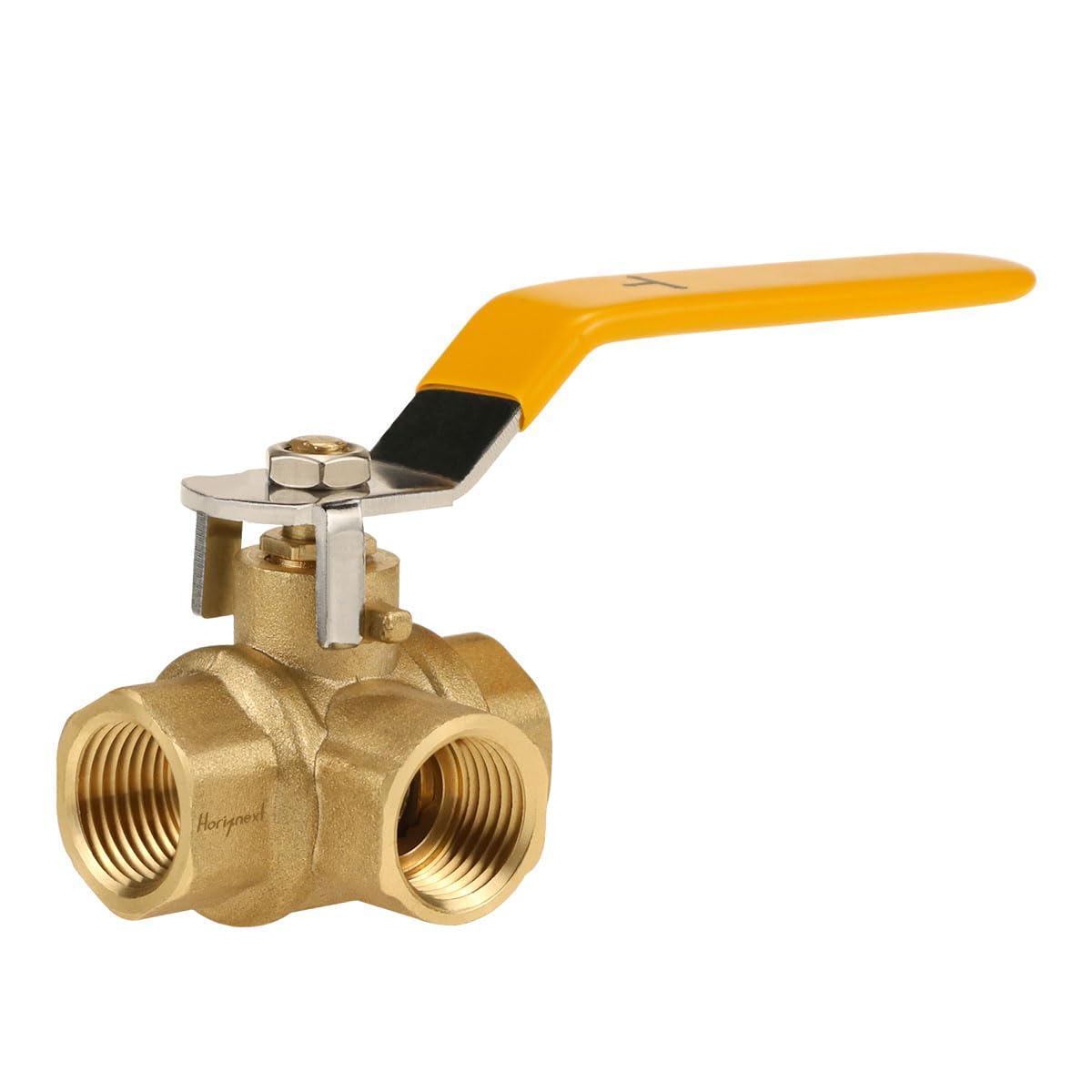 Horiznext brass 1/2 npt 3 way ball valve, L port three way shut off valve for 3/4 inch water pipe, female npt threaded t valve (1 pc)