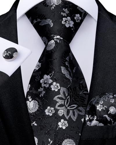 Image of DiBanGu Mens Zipper Ties Silk Adjustable Necktie Pocket Square | Paisley /Striped Pattern,Pre-tied Gift Tie Sets,Jacquard Woven,Pocket Square Cufflinks,Great for Formal & Business Wedding