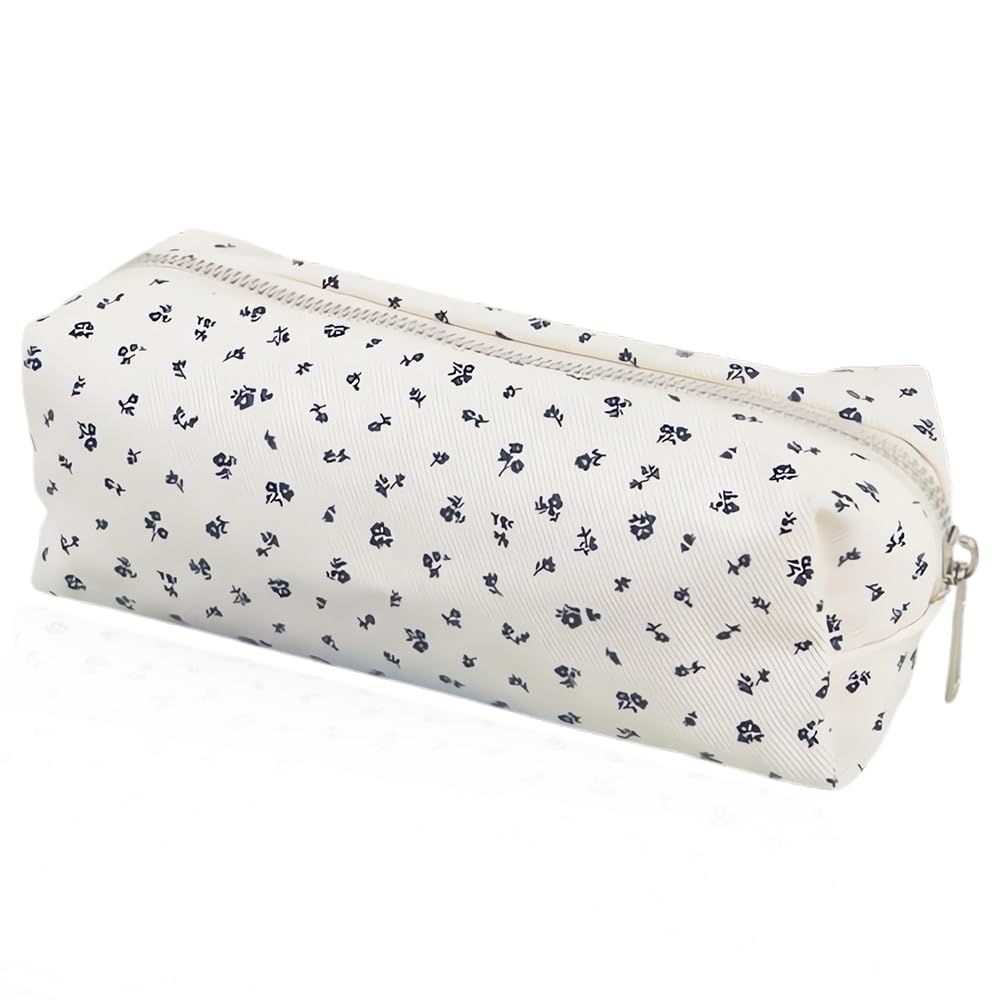 SSyang Pencil Case, Coffre a Crayon, Pencil Pouch, Little Flower Marker Case, Single Layer Large Capacity, Canvas Material, Smooth Zipper, for Schools and Offices