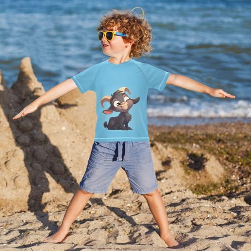 Cartoon Goat Blue Kids Bathing Suits Girls UV Protection Basketball Shirt Swimwear Beach Tops 3T4