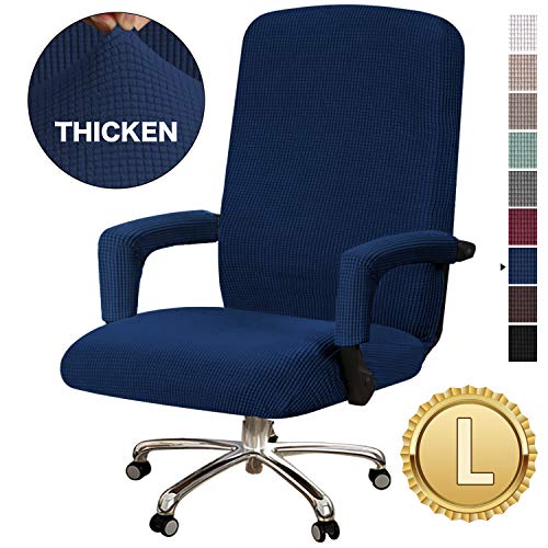 Large Armchair Sofaslipcover Rich Jacquard Stretch Office Chair Cover 1-Piece Covers for Medium Armchair, Sofa Covers, Furniture Protector with Elastic Bottom, Anti-Slip Foams Attached , Navy