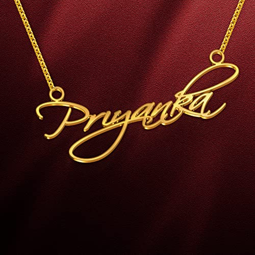 Image of Priyanka Cursive Gold & Silver Name Pendant Necklace, Best Jewelry Gift for Girls.