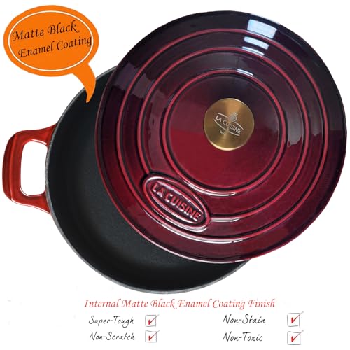 Image of La Cuisine Enameled Cast Iron Braiser Saute Pan Shallow Dutch Oven with Golden Knob for Lid Internal Matt Black Enamel 3.75 QT 11 inch / 28cm O Oven-Safe 550F /276C, Cranberry