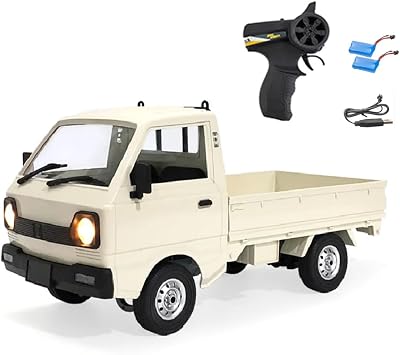 WPL D12 RC Kei Truck, 110 Scale Remote Control Drift Car, 2.4GHz All Terrain Off Road Pickup Truck Crawler with Brushed Motor, LED Headlights, 2 Batteries RTR for Adults White