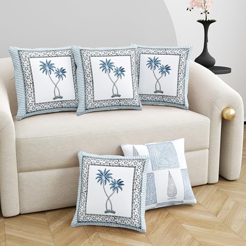 Image of BLOCKS OF INDIA Hand Block Printed Cotton Cushion Cover (16 x 16 inches) (Cushion 11)