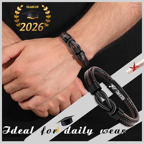 Image of Btysun Fathers Day Gift, Gifts for Men Morse Code Bracelets for Men 2026 Graduation Gifts Mens Bracelet for Him Boyfriend Husband Leather Bracelet Motivational Birthday Jewelry Stocking Stuffers