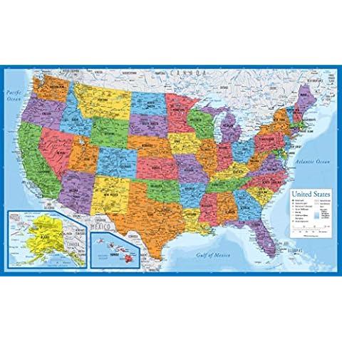 Palace Learning Laminated USA Map - 18" x 29" - Wall Chart Map of The United States of America - Made in The USA - Updated (Laminated, 18" x 29") Cover