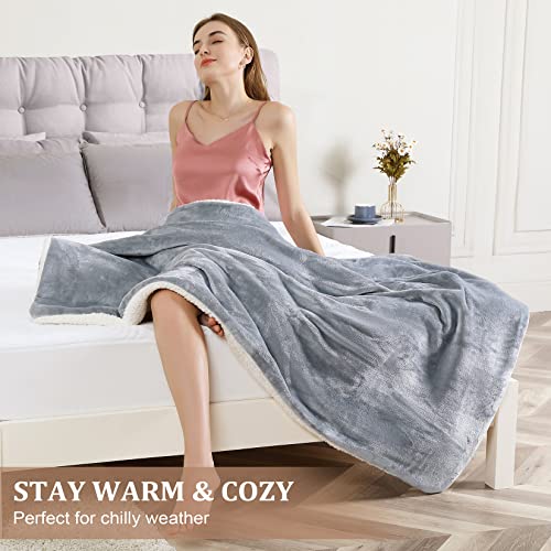 Caromio Heated Blanket Twin Size - Soft Thickened Flannel To Sherpa Reversible Electric Blanket With 4 Heating Levels & 4 Hours Auto Off Machine Washable Heated Blanket, Grey 62" X 84" #TOP4