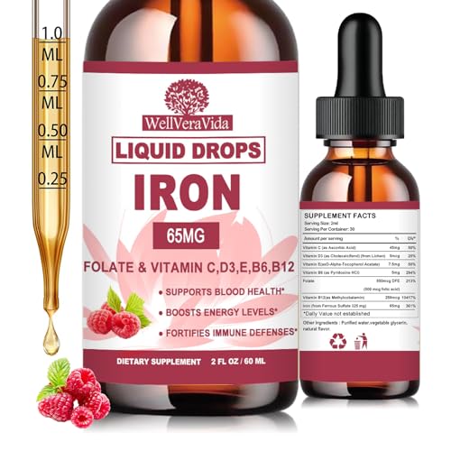 Iron Supplement for Women Liquid Iron Drops 65mg w. Vitamin C & B Complex
