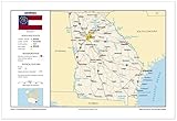 13x19 Georgia General Reference Wall Map - Anchor Maps USA Foundational Series - Cities, Roads, Physical Features, and Topography [Rolled]