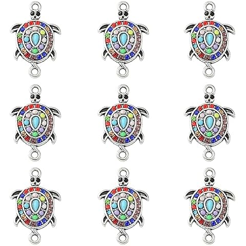 KitBeads 10pcs Turtle Connector Charms Rhinestone Tibetan Ocean Animal Charms 2-Hole Antique Silver Sea Tortoise Charms for Jewelry Making Bulk Cover