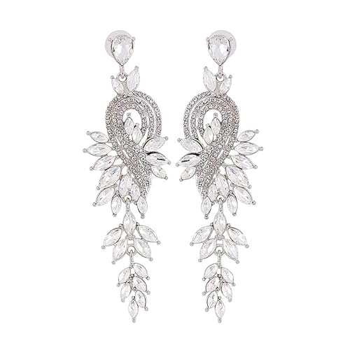 Luxurious 14K Gold & Crystal Drop Earrings for Women, Tassel Design Long Dangle Earrings with Moissanite Accents, High Fashion Jewelry, Ideal Gift for Mom, Girlfriend, Wife