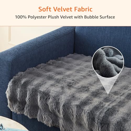 Image of Amazon Basics Plush Velvet Sofa Cover for Two Seater, Bubble Surface, Non-Slip Sofa Pad, 70x120 cm, Soft Silicone Grip Dots, 100% Polyester, Machine Washable - Dark Grey