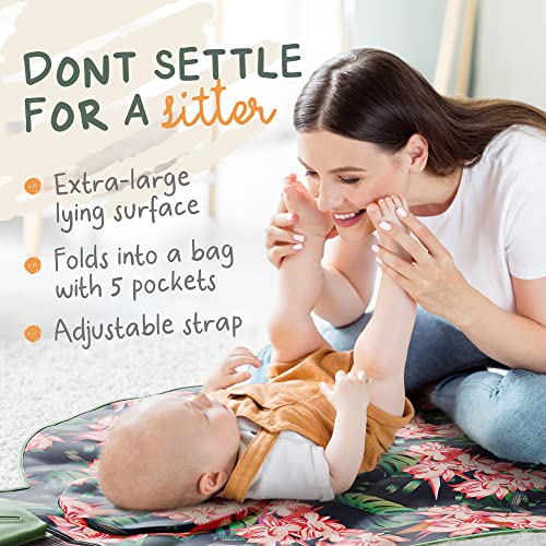 Munimu® Portable Baby Diaper Changing Pad – Stylish Travel Changing Mat Bag With 5 Pockets & Adjustable Strap Converts Into An Xxl Waterproof Changing Pad – Portable Changing Pads, Mint #TOP1