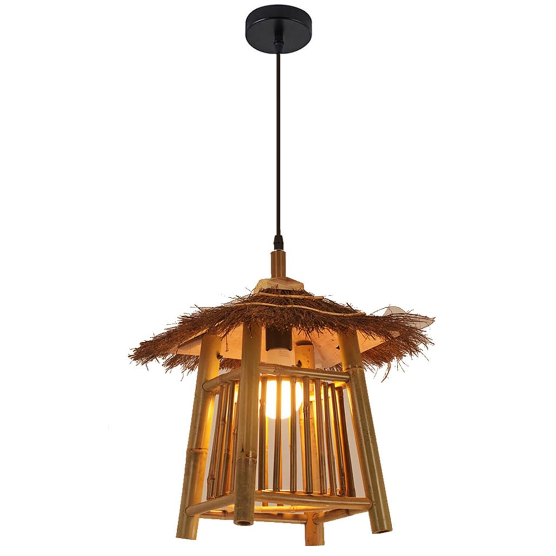 CSSYKV Mid-Century Rattan Cage Chandelier Kitchen Island Table Light Fixture Rustic Farmhouse 13.7" Boho Rattan Chandeliers Yellow Faux Parchment Shade for Dining Table Restaurant Creative Fixture
