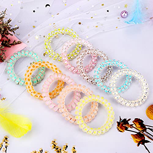 Image of 10 Piece Spiral Hair Ties For Thick Hair, Coil Elastics Hair Ties, Multicolor Medium Spiral Hair Tie, No Crease Hair Coils, Telephone Cord Plastic For Women And Girls (Matte Transparent Mix)