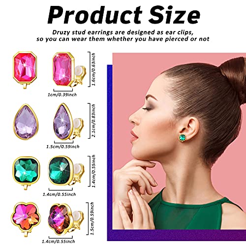 Hicarer 12 Pairs Clip on Earrings with Rhinestone, Non-pierced Vibrant Color Iridescent Birthstone Glittering Fake Earrings Set for Wearing It Yourself or Giving It As a Gift to Woman and Girl2