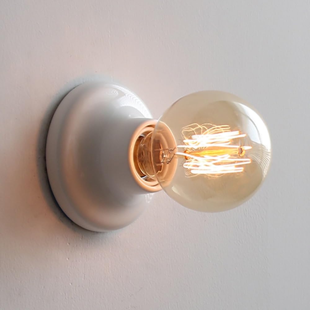 HYJAUSXB Rustic Sconces Wall Lighting 1 - Light Hardwired Farmhouse Lamp Indoor, Retro Ceramic Ciling Lamps for Hallways, Foyer, Stairwell, Barn, Loft, Bar, Garage (White)