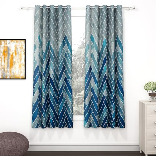 Image of Window Curtains 5 Feet Long Set of 10 | Abstract Design | Polyester | Light Filtering Curtains | Curtains for Living Room | (118 x 152 cm, Grey & Blue) | Perfect for Home Decor