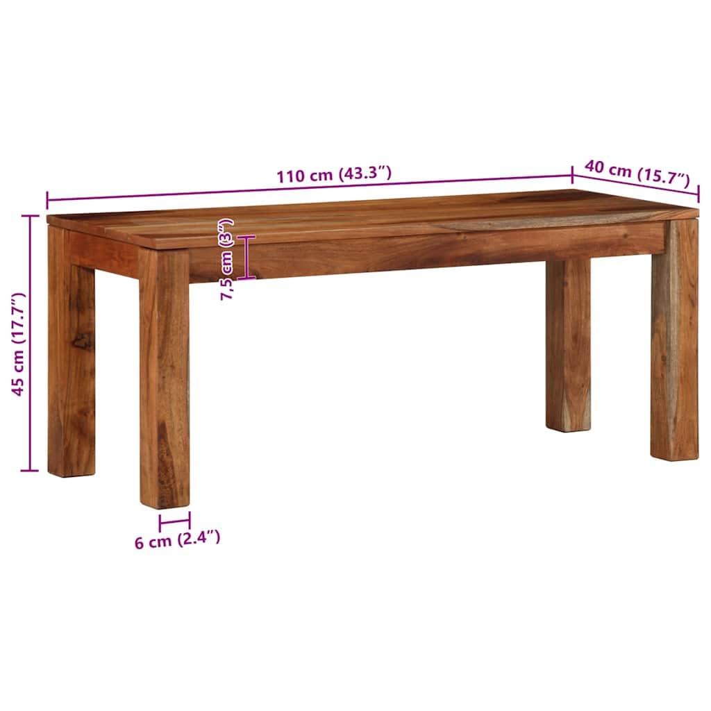 Banco 110 cm Madera maciza de Acacia para Interior y Exterior