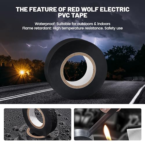 Image of RED WOLF Electrical Tape 10 Rolls 1 /2 inch x 66FT PVC, Acrylates Copolymer Viscosity Flexibility Flame Retardant Electric Tape Waterproof 600 Volt for Auto Engine Insulating Wiring Harness