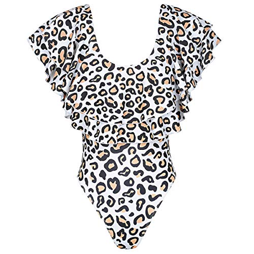 Women's One Piece Bikini Parent-Child Family Matching Swimsuit Leopard Ruffle Beachwear (Girl 7-8 Years)