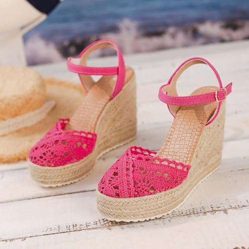 Sandales compensées bohèmes rose en taille 39 pour look d'été
