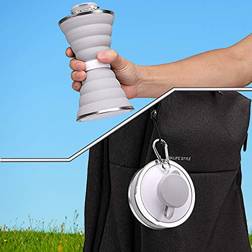 collapsible water bottle camping cup with carabiner reuseable silicone foldable leak proof portable sports travel water bottles for outdoor travel gym hiking bpa free cycling cups with carabiner