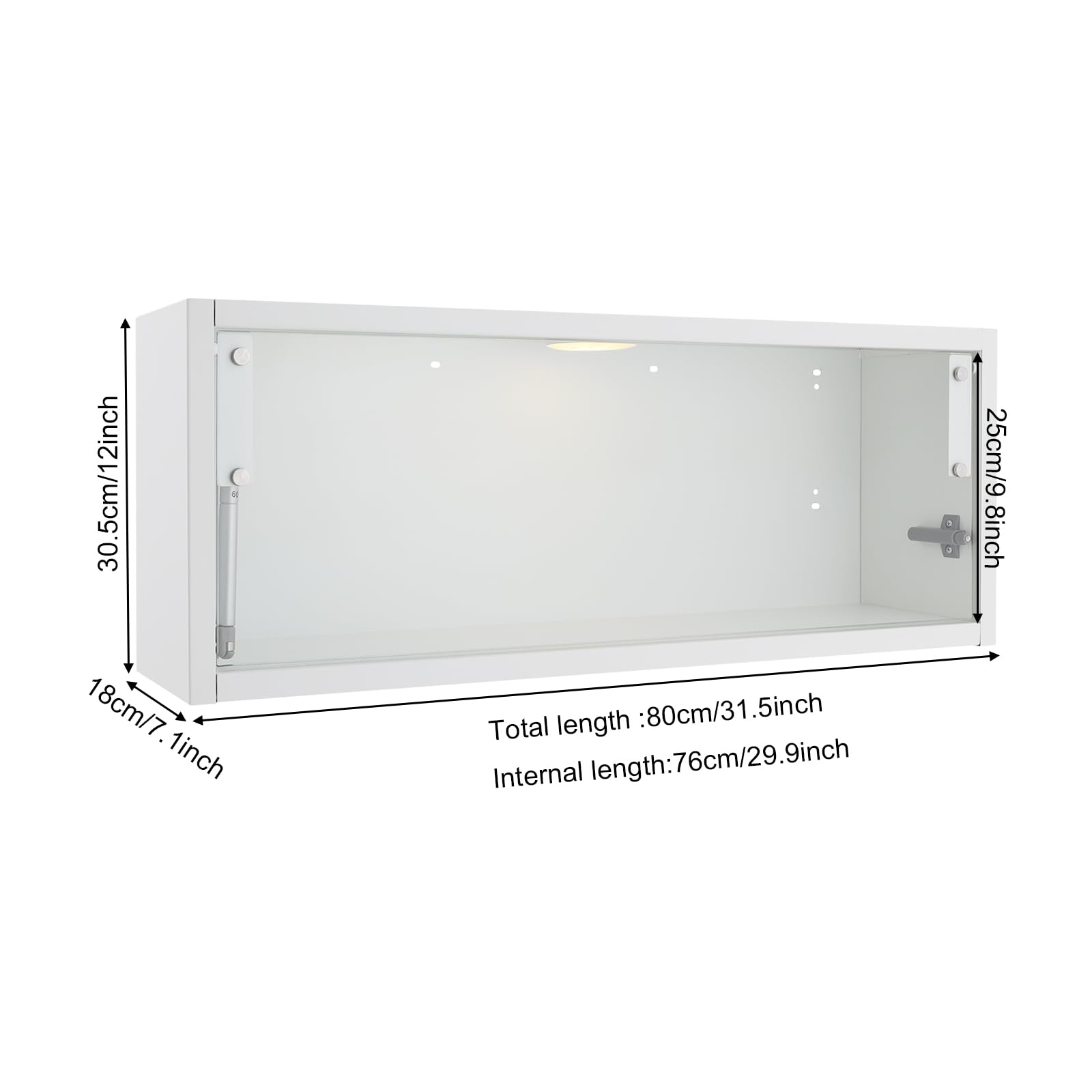 Wandschrank Aufbewahrungsschrank mit LED Licht Wandregal Hängeschrank mit Temperglas Tür Küchenschrank mit USB Ladefunktion für Küche Wohnzimmer Schlafzimmer Wandmontage Stauraum (Weiß, 80*18*30cm)