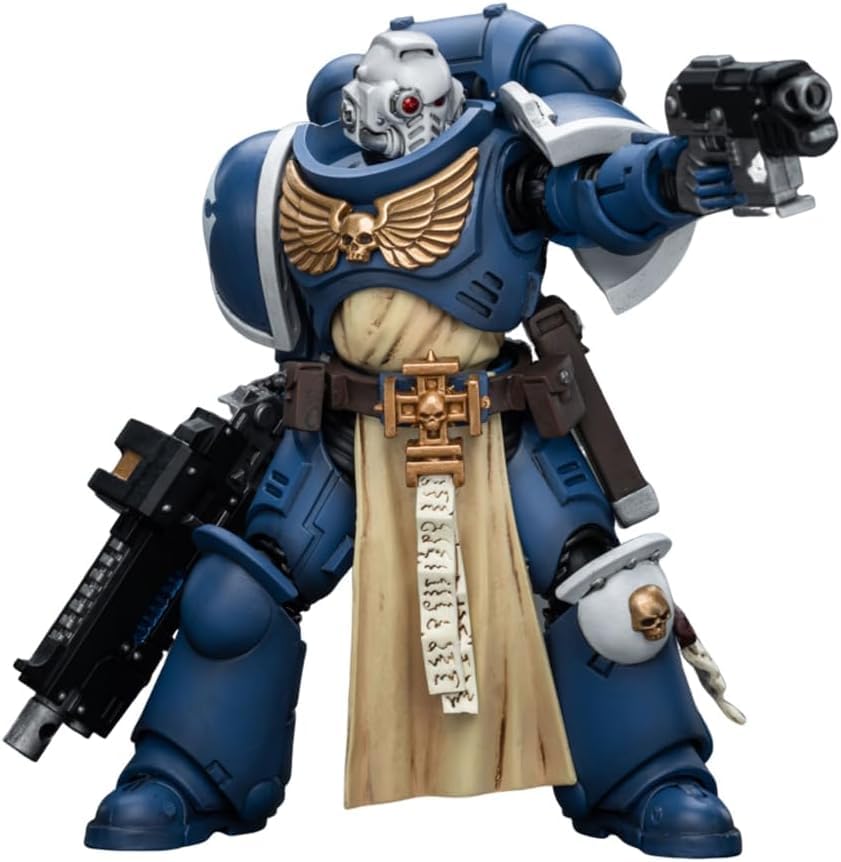 YIZRIOJoyToy Warhammer 40K Ultramarines Sternguard Veteran with Combi-Plasma 1:18 Scale Action Figure Mecha Joy Toy Collection Model 4.76 inch