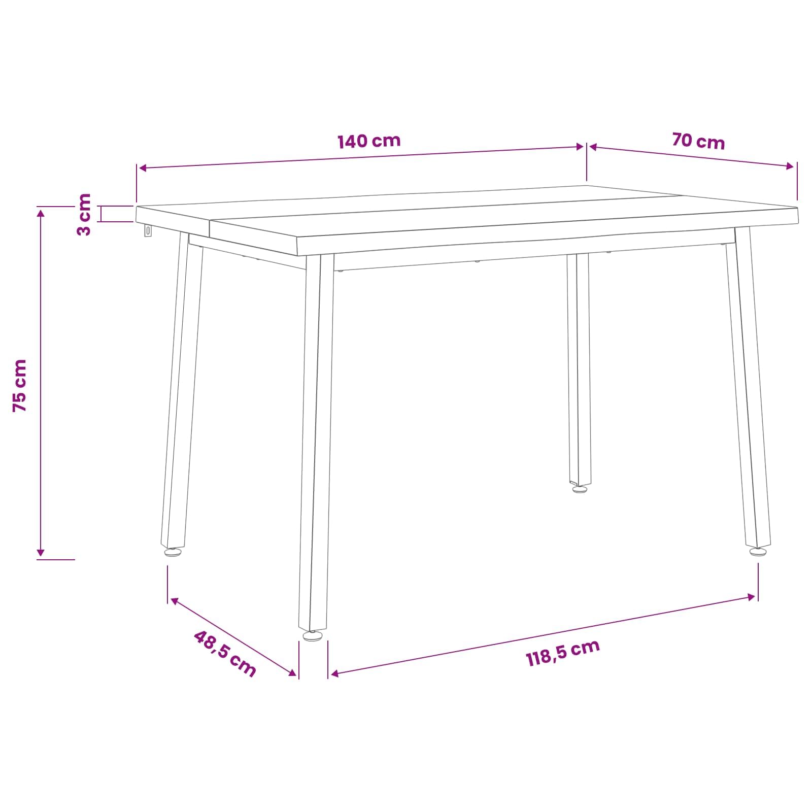 vidaXL 140 x 70 x 75 cm Lite Drewno Akacji biały i czarny Prostokątny