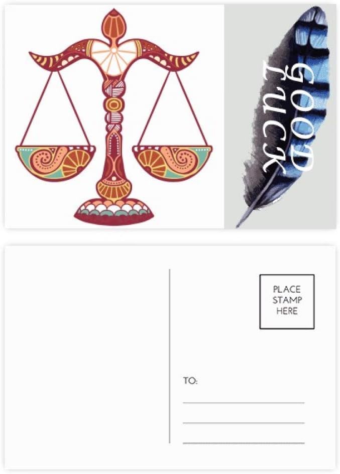 天秤座 星座シンボル ラッキーフェザー ポストカードセット サンキューカード メーリングサイド 20枚
