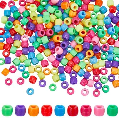 SUNNYCLUE 1000 Mixed Pony Beads, Opaque Plastic Craft Beads 6x8mm, Red, White, Blue, Pink, Yellow, Mixed Colors