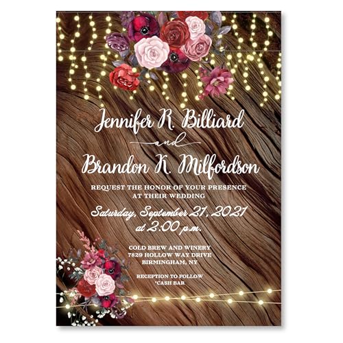 Generic Burgundy Red Wedding Invitations Marsala Customized Wood-Like Background cover