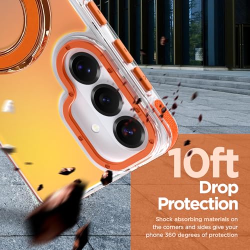 Image of Magnetic for Samsung Galaxy S26 Case with Stand [Compatible with Magsafe] [Cute Fluorescent Design] [1 Screen Protector] Slim Translucent Matte Case for Galaxy S26 6.3 inch, Orange