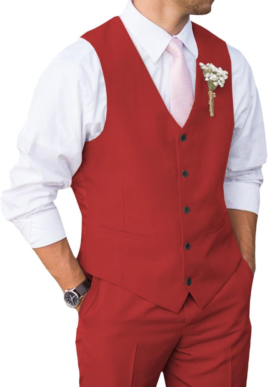 Men's Slim Fit 2 Piece Suit Suits for Men Dressy Casual 2 Piece Sets Sleeveless Vest Pants Work Outfit