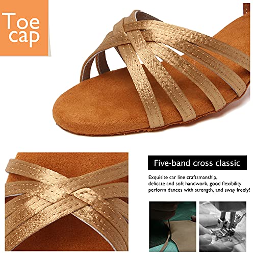 Swdzm Girls Latin Dance Shoes Satin Suede Sole Ballroom Salsa Tango Professional Performance Practice Dance Shoes,202 Beige 1.5 M Us Little Kid #TOP2