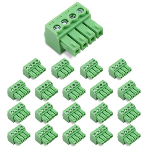 Cermant 20 pcs 4 Pin KF2EDG 3.81mm/0.15" Pitch Pluggable PCB Angle Screw Terminal Block Plug Connector Socket Panel Mount DIY
