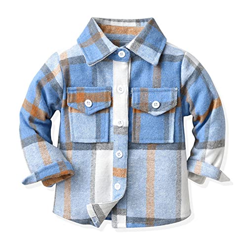 Image of HZXVic Boys Flannel Shirts Toddler Plaid Shacket Kids Button Down Long Sleeve Shirt Family Matching Outfits 12 Months-2XL