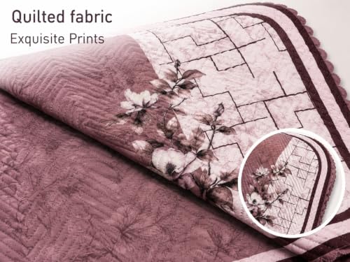 Image of Printed 7 Seater L-Shape Sofa Cover with Arm Covers, Quilted Texture, Sectional Couch Protector for Living Room-Pack of 15 (Pink Bloom)