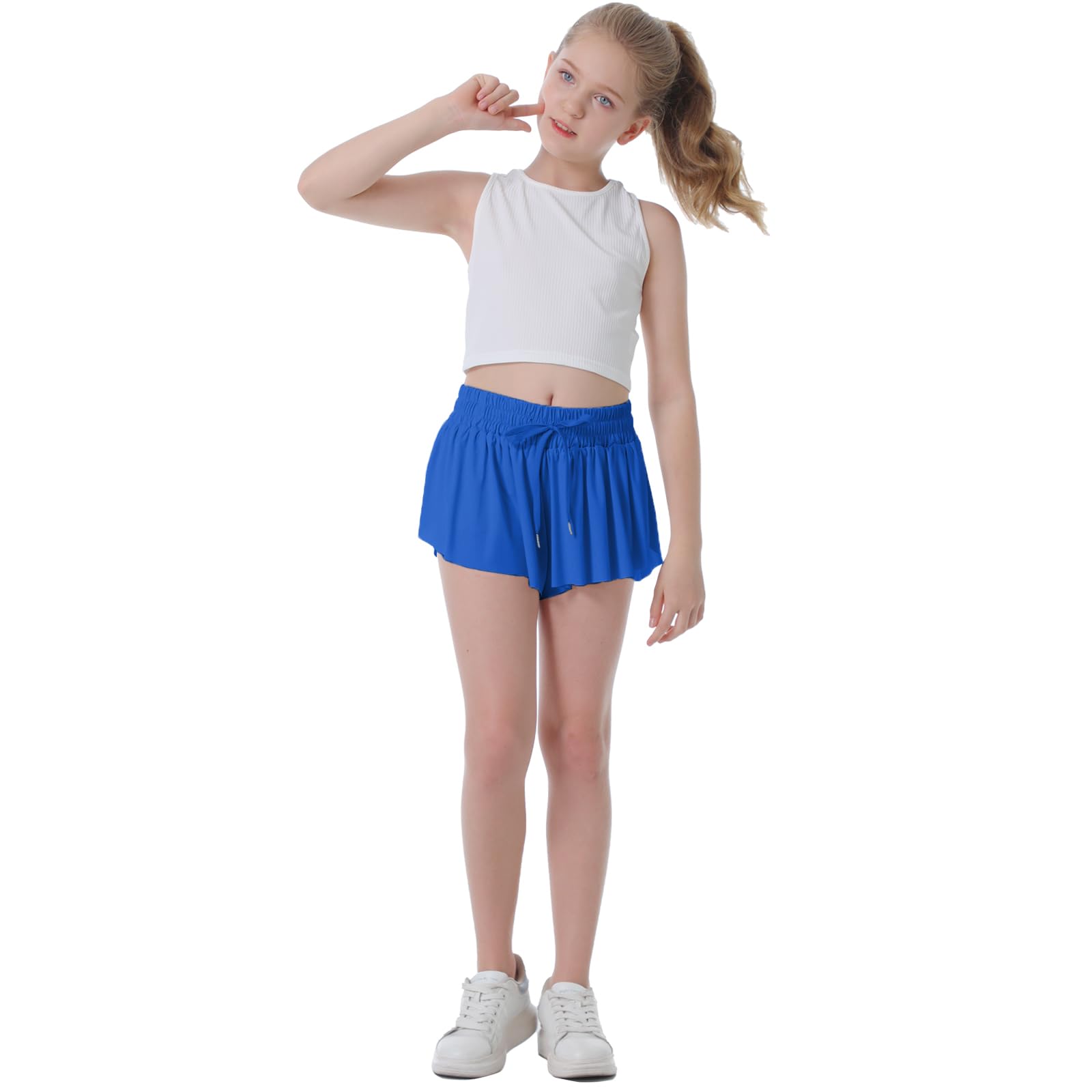 Flowy Shorts for Girls Butterfly Shorts for Kids Teens Preppy Tennis Running Athletic Shorts with Liner