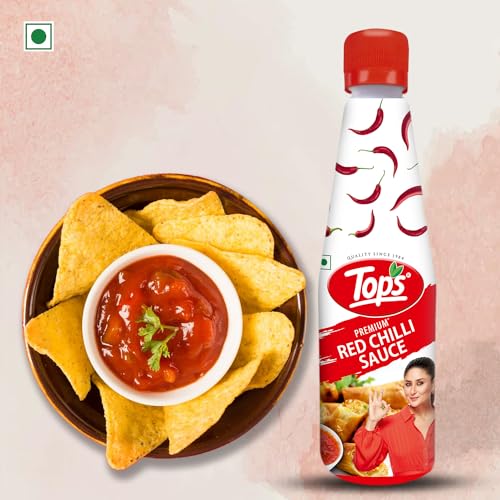 Image of TOPS Red Chilli Sauce -650 gm | No Artificial Colours & Flavours | Made with carefully curated, finely-chopped Red Chillies, Vinegar, and Garlic