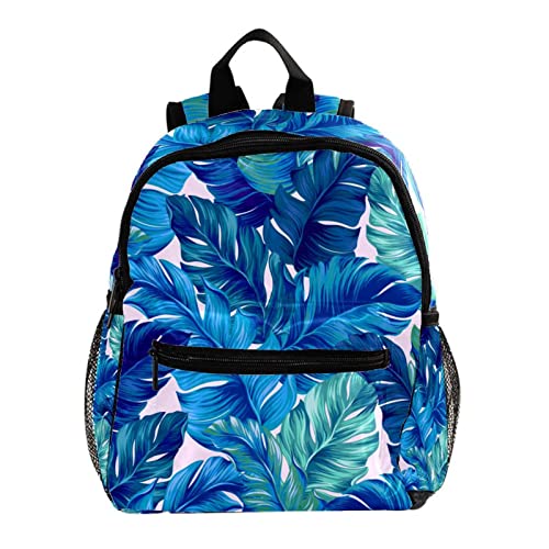 Sac à dos pour garçons et filles avec compartiments motif feuilles bleues