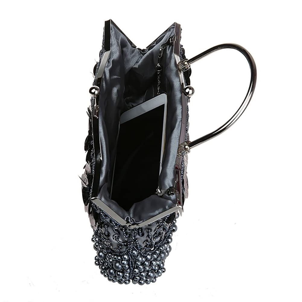 Vintage Floral Perlen Clutch Bag Damen Sparkly Purse Prom Wedding Bag Pearl Abendtasche Brauttasche für Frauen Party Handtasche