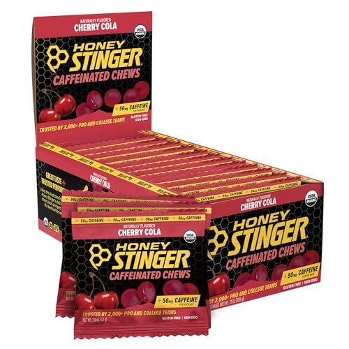 Image of Honey Stinger Cherry Cola Caffeinated Energy Chew, Gluten Free, with Caffeine, for Exercise, Running and Performance, Sports Nutrition for Home & Gym, Pre and Mid Workout, 21.6 Ounces (Pack of 12)