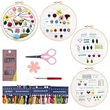 Embroidery Kit for Beginners 4 Sets, Embroidery Kit for Adult Practice Kit for Hand Craft Lover, Starters Cross Stitch Kits with Embroidery Cloth, Hoop, Color Threads, Scissors, Tools & Instruction