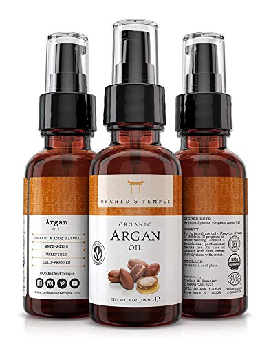 USDA Certified Organic Argan Oil. Premium 4 oz Bottle w Dropper. Pure Therapeutic Grade Undiluted. For Hair, Face, Skin, Scalp & Nails