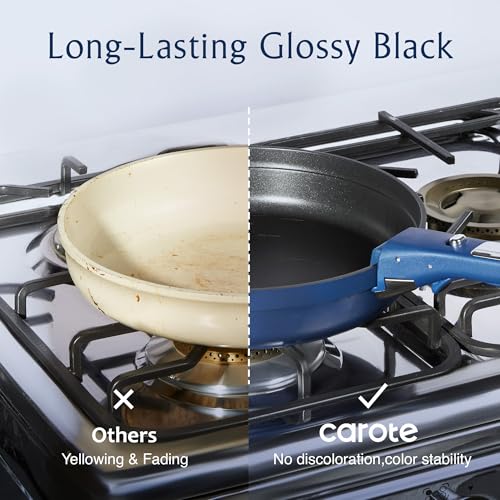 Image of CAROTE 10-Piece Pots and Pans Set, Nonstick Cookware Set Detachable Handle, Frying Pan with Splatter Screen, Oven Safe, Induction Ready, Stackable, Blue